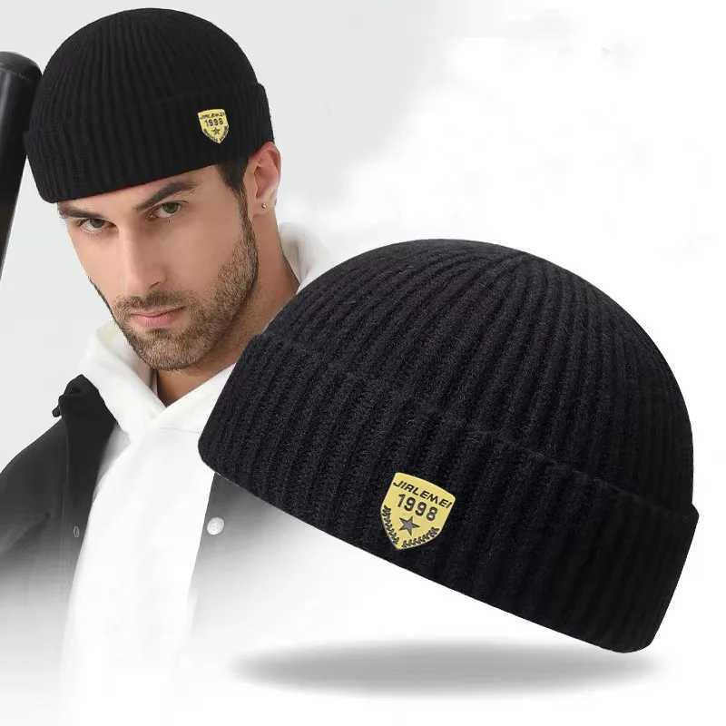 Beanie/Skull Caps Autumn and winter solid color knitted hat men's warm woolen hat couple pullover hat landlord hat ins street hat melon skin ha