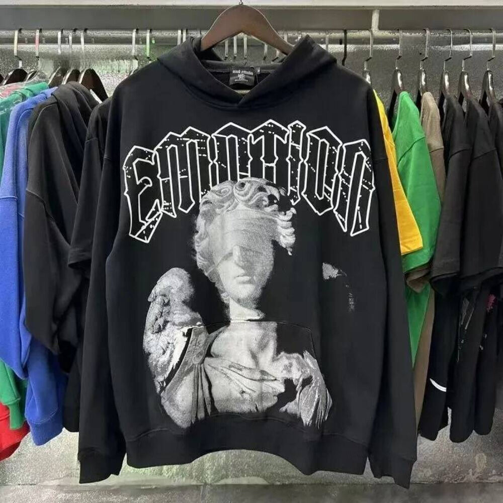 Mixed Emotions Hoodie Men's Hoodies Prestige Hoodie Little Angel Pattern Print Zipper Hotfix Rhinestone Sweater Vintage Spring And Winter High