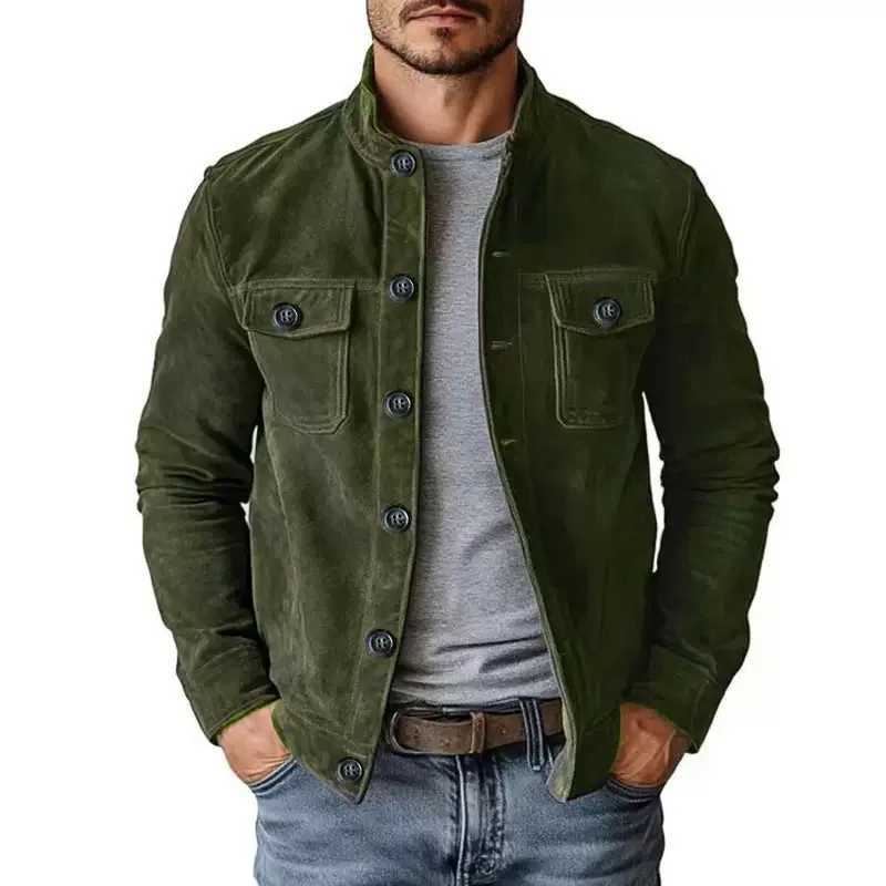 Autumn and Spring New Fashion American Vintage Motorcycle Single-breasted Jacket Men's Casual Loose Sports Plus Size Coat S261017PA6T