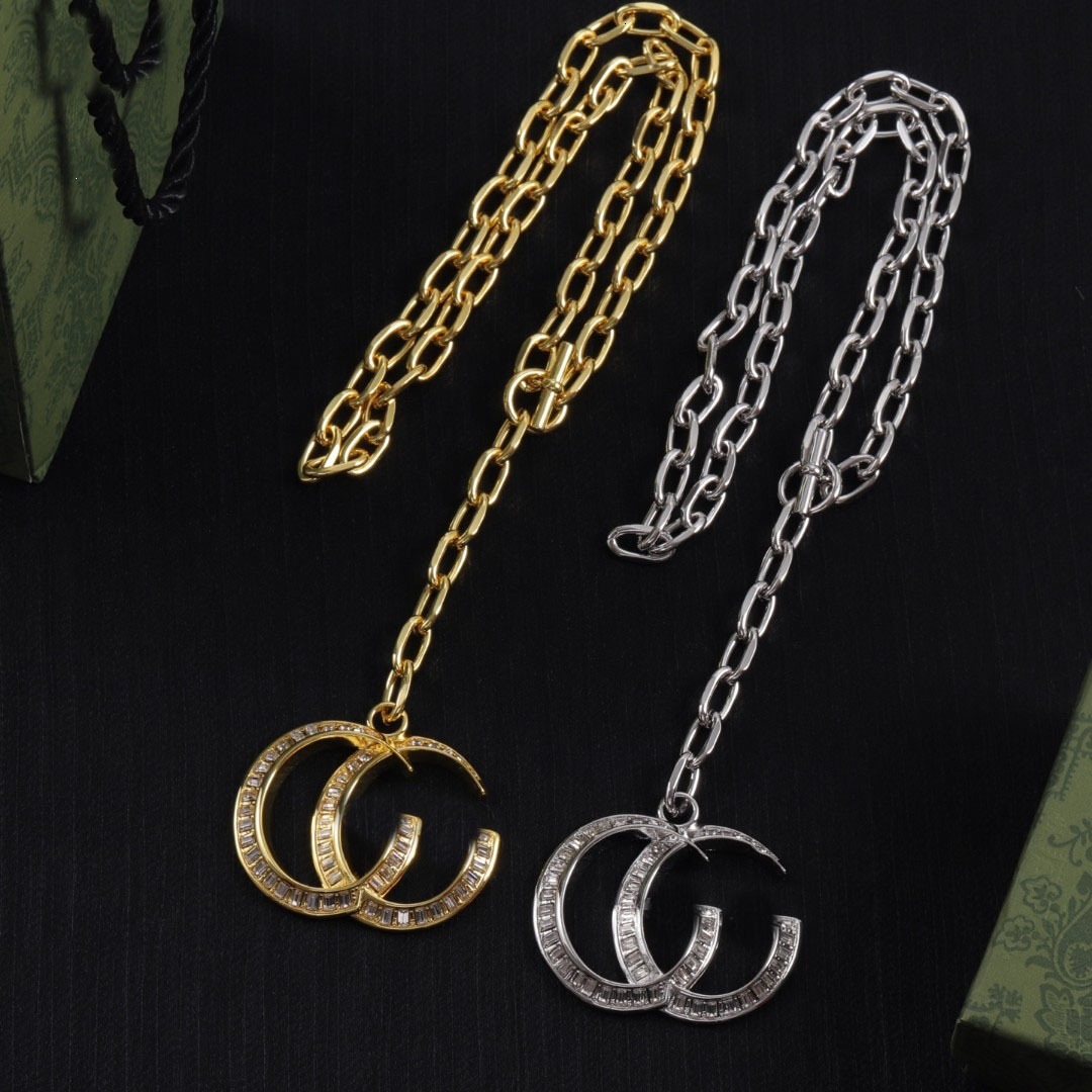 jewellery designer for women Rhinestone CM Pendant Necklace Brass Material Versatile Sweater Chain gg Necklace