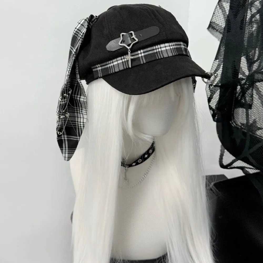 Rabbit Cute Ears Plaid Beret Hat Thin Brim Irregular Octagonal Hat Lollita Punk Painter Artist Cap Photography Prop S261016YFT9