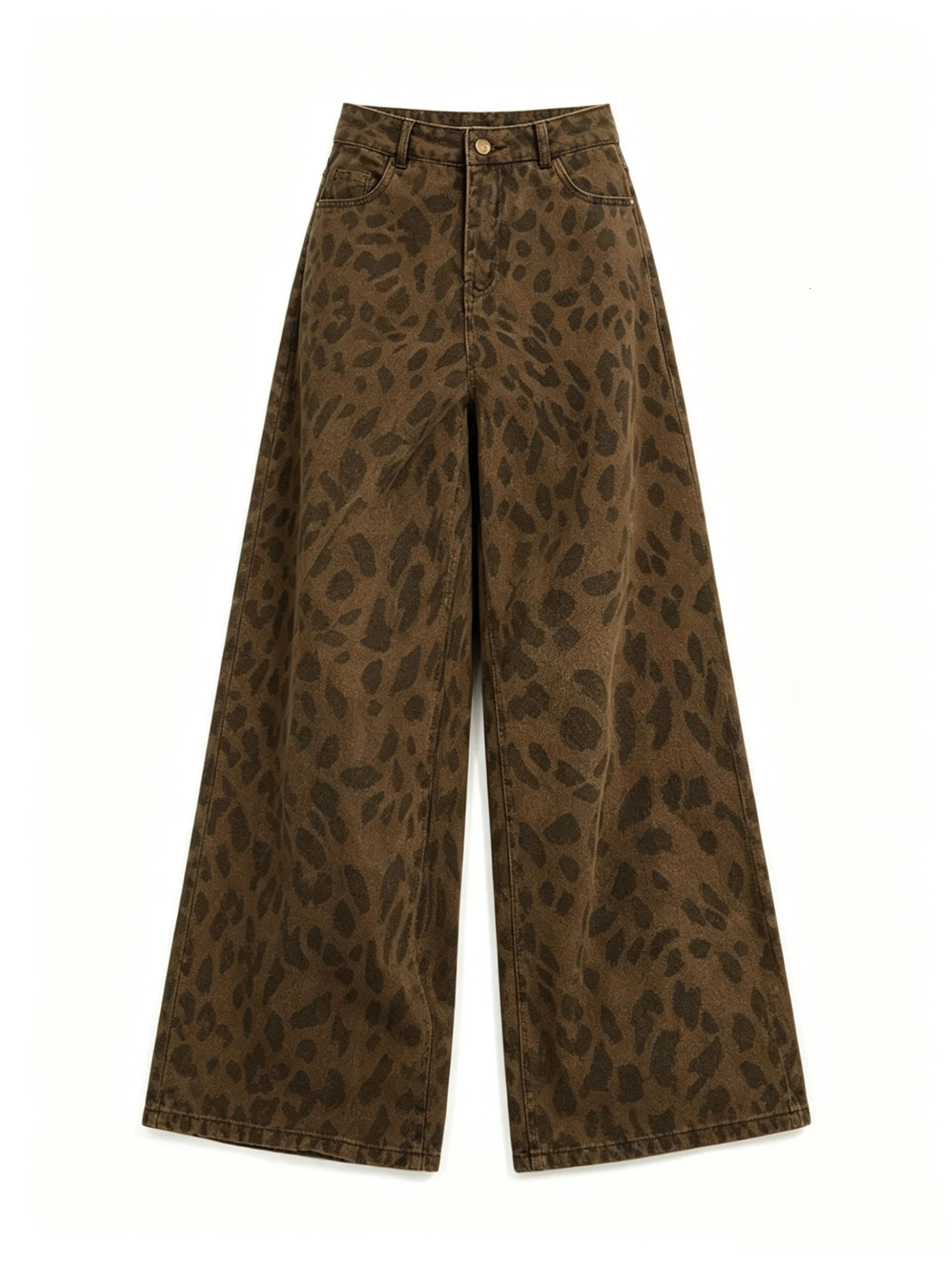 Women's Brown Y2k Gyaru Leopard Jeans Vintage Hiphop Grunge Punk Oversize Jeans Pants Baggy Straight Wide Leg Denim Pants Summer 261016