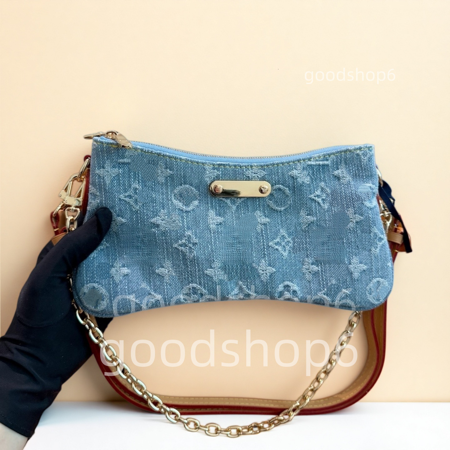 Retro denim designer bag pocket elegant half moon shaped nano luxury bag old flower chain handbag letter striped Hobo bag fashionable women's l