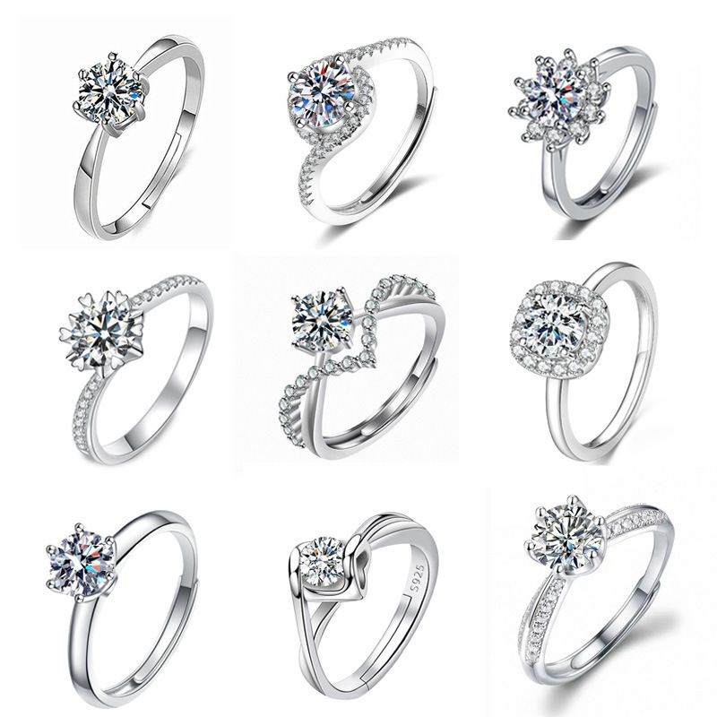 Women Classic Multi Style Moissanite Engagement Ring Adjustable Open Band Six Prong Halo Twist Band Wedding Finger Jewelry Multiple Styles