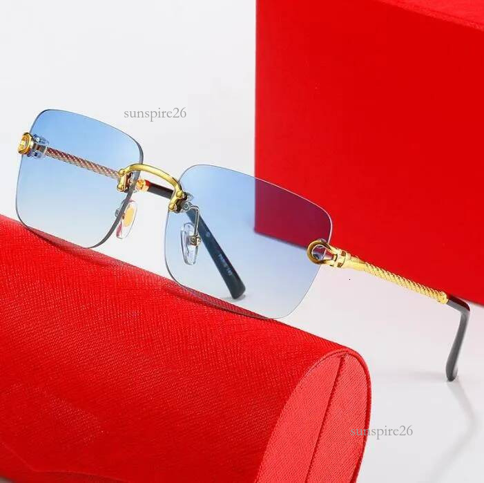Designer Carterly sunglasses for men rimless eyeglasses fashion gradient Cartery sun glasses simple big square gold frame UV400 beach show mens sung