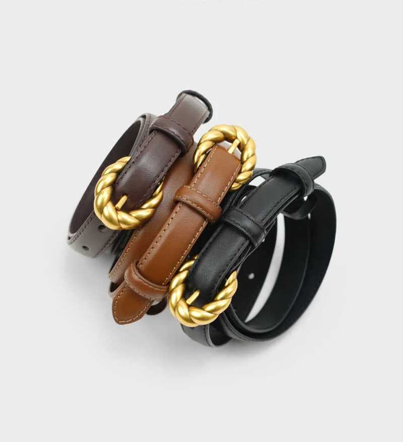 2026 New Women's Skinny Leather Belts Ladies Thin Waist Belts for Jeans Dress Pants Trendy Black Belt with Gold Buckle S261017P6KI