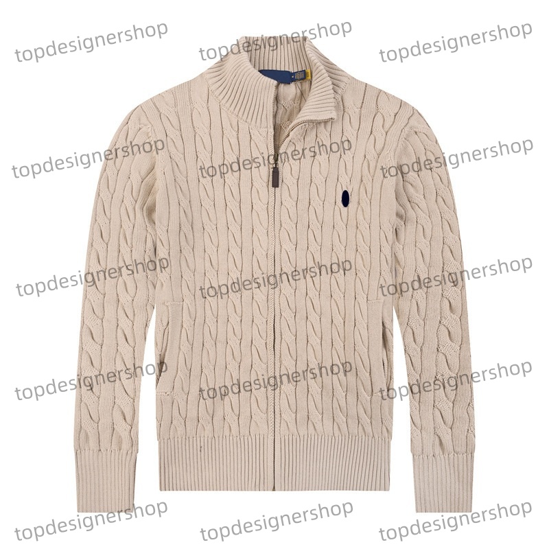 Classic Designer Mens Turtle Neck Knitted Twisted Sweater Cardigan American Jumpers Trendy Winter HighEnd Embroidery Comfortable Cotton Men Zip-Up S