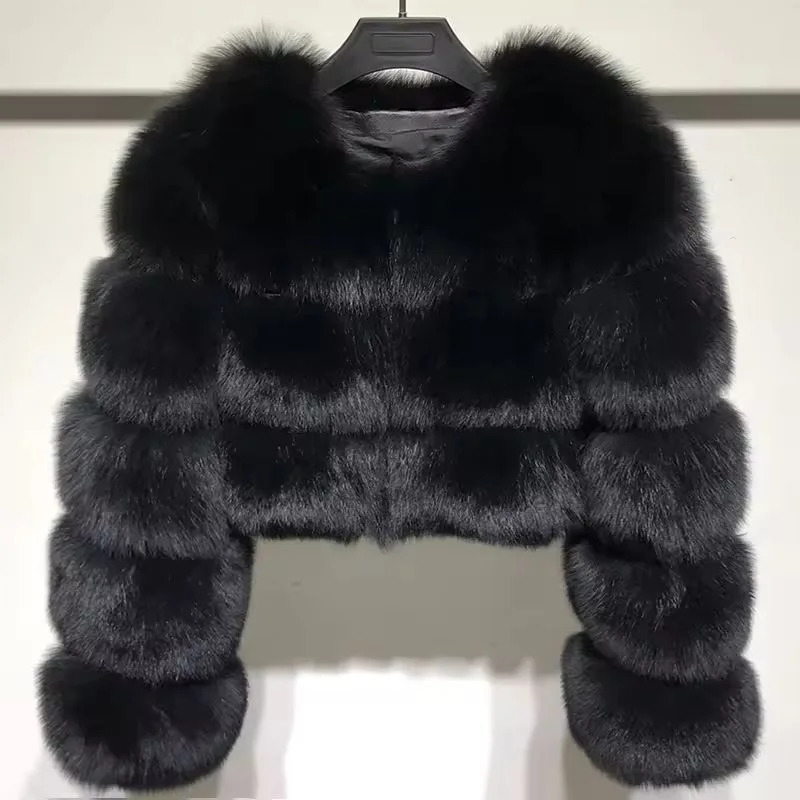 Women Faux Fox Fur Coat Solid Short Jacket V Neck Solid Long Sleeve Thick Warm Fur Office Lady Elegant Casual Autumn Winter 261015