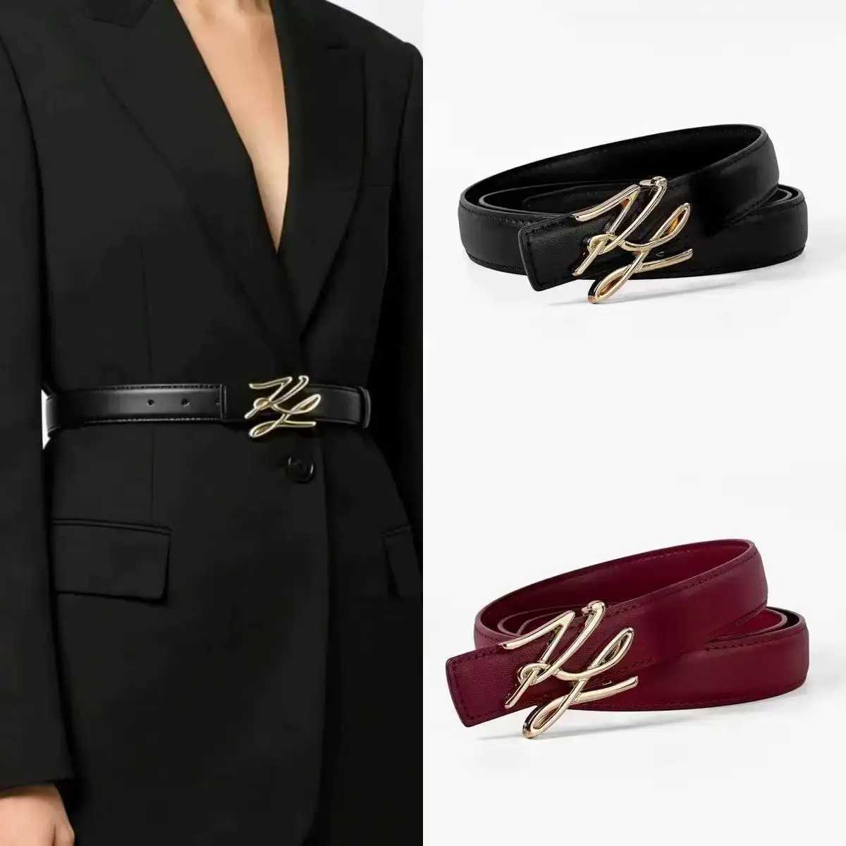 Luxury Designer Style Women's Belt Black PU Leather Gold Double Ring Gancini Style Buckle Waistband for Jeans Dress Fashion S2610179SRW