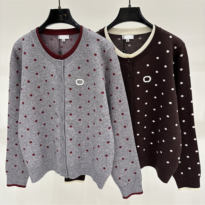 Designer Woman Preppy Knit Cardigan Polka Dot Long Sleeve Shirt Autumn Winter School Office Date Vacation Daily Casual Wear