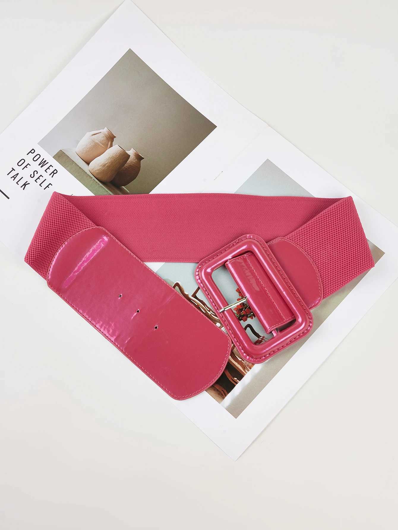 Belt Rectangle Wide Pin Buckle Women's Versatile Elastic Waisand Casual Daily Dress t Decoration Girdle M261016