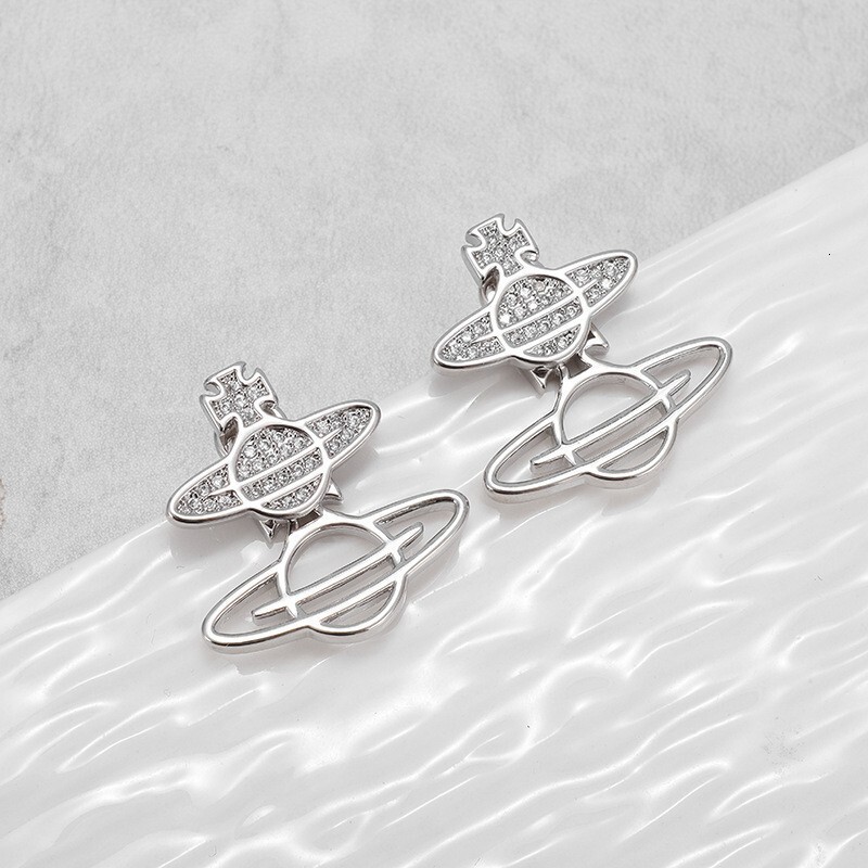 earrings Xijia's new full-diamond, ultra-sparkling Saturn earrings, featuring hollow design, light luxury style, and a unique, high-end aesthet
