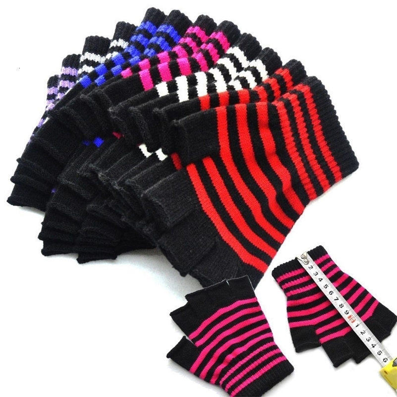 Striped Stripey Unisex One Size Fingerless Gloves Gothic Knitting Fingerless Gloves Winter Warm Elastic Comfortable Gloves260920ww