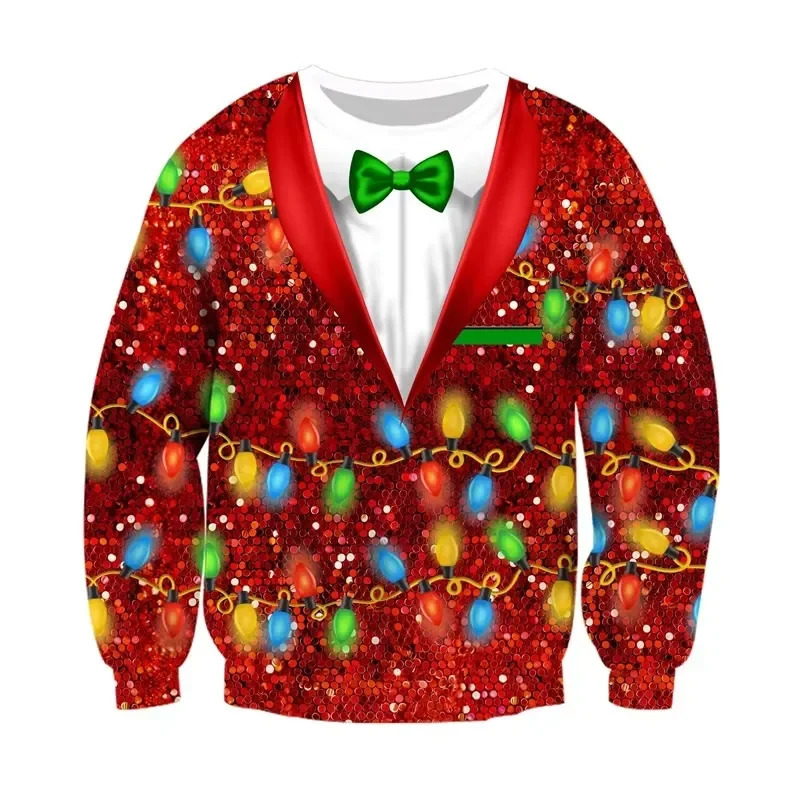 Ugly Christmas Sweater Men Funny Two Piece 3D Printed Pullover Novelty Holiday Jumper With Led Light Crewneck Sweatshirt 261016
