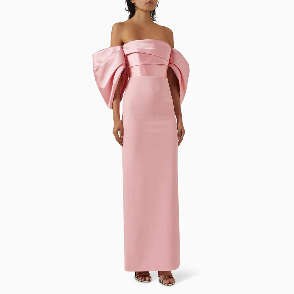 Customized Pink Prom Dresses for Women Off the Shoulder Back Split Column Prom Dress Ankle Length Elegant Formal Party Dress 261015