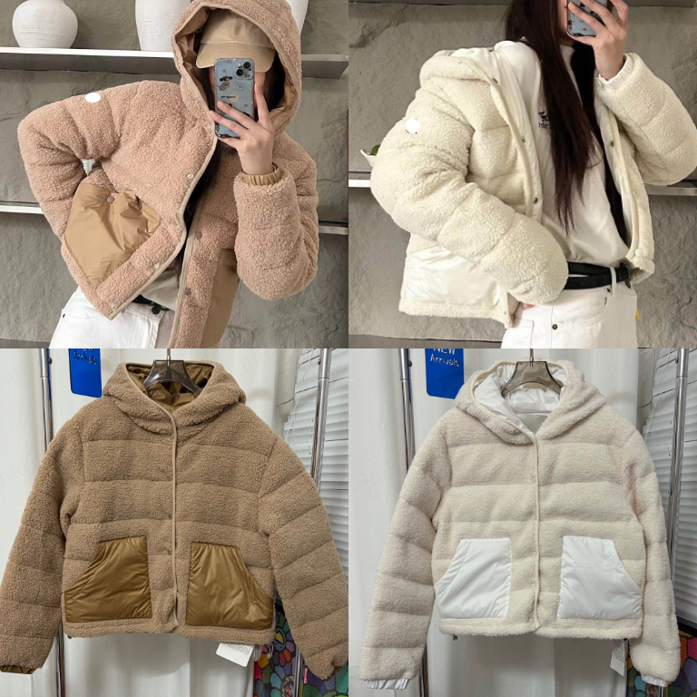 winter coat women designer Fleece Hooded Puffer Jacket with Contrast Patch Pockets Long Sleeve Warm Winter Sleeve Embroidered Brand Logo slimming ja