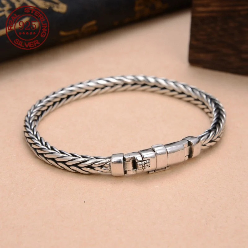 100% S925 Sterling Silver Handmade Woven Retro Domineering Style Personality Keel Man Woman Pure S925 Silver Bracelet Jewelry 261017