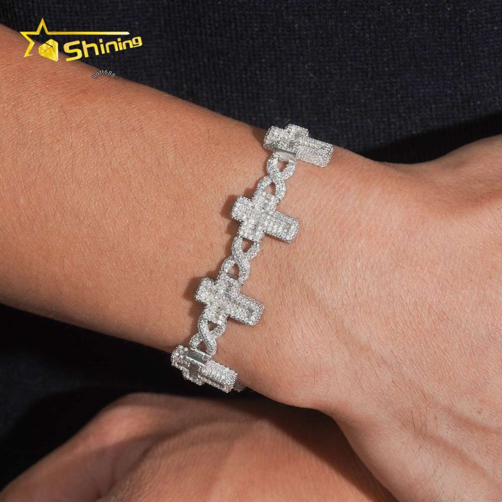 Moissanite Pass Diamond Test Men Bracelet Gold Plated S925 Moissanite Sparking Hop Hip Iced Out Cross Cuban Link Bracelet