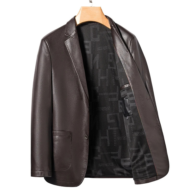 Men's Slim Fit Leather Jacket High-Quality Fashion Trend All-Matching Autumn Winter Blazer for Stylish Men 261015