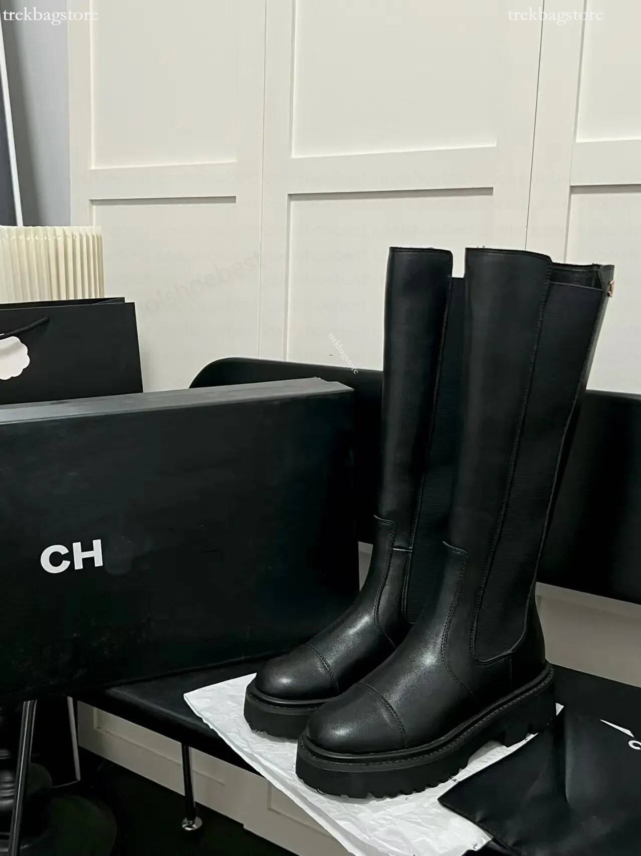 cc shoes 2026 With Box Designer boots Women Fashionable fall winter comfortable cc boots thick soled boots high quality round toe Chelsea Long boots