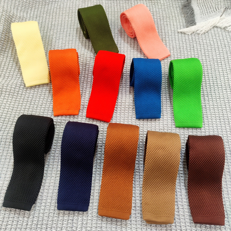 Flat Knit Solid Color Long Hand-Knotted Tie for Men Women, Student Matching Uniform Shirt, Suit, Casual Black and Navy Blue