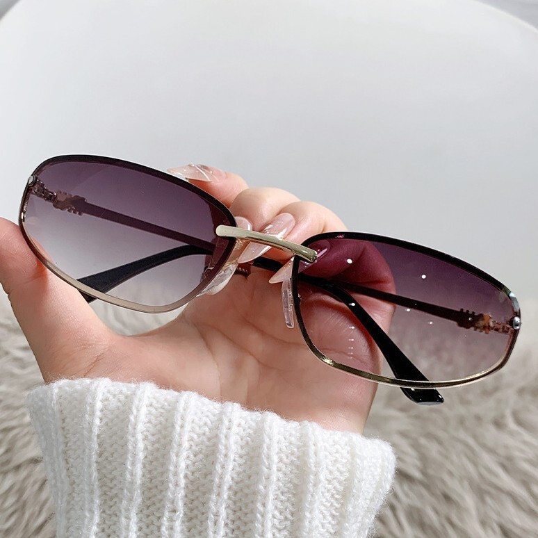 M sunglasses Miaojia Metal Oval Cat-Eye Rimless Silver Y2K Sunglasses for Women, High-End European and American Hot Girl Style Sun Glasses