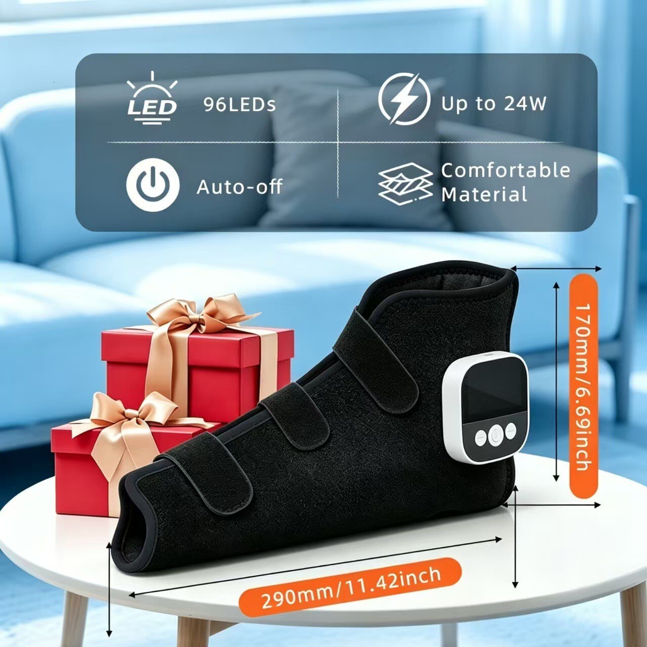 Red Shoes, Near-Infrared Therapy Covers, Relieve Soreness, Hot Compress Slippers, Home Use, Blue Light Sterilization, Foot Care Pads
