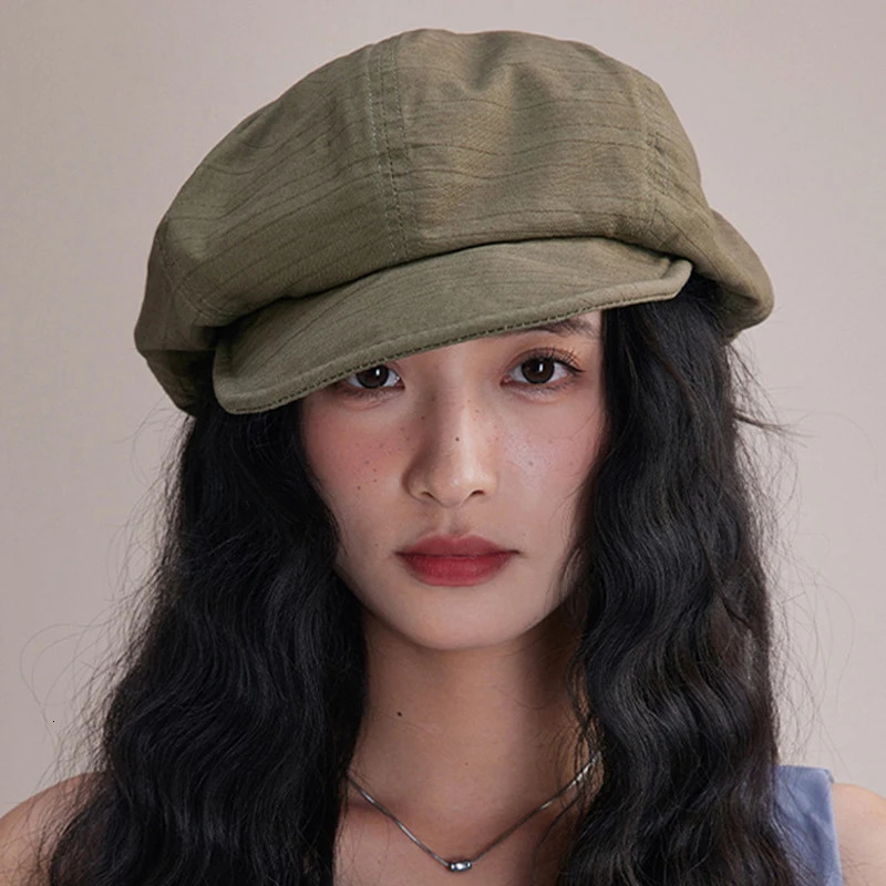 RICYGVM Japanese Cotton Hemp Beret For Women Painter Artist Hat Spring Summer Girls ed Cap Solid Color Fashion Octagonal Cap261016