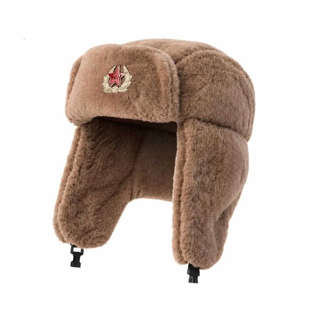 Trapper Hats Warm Faux Fur Ushanka Hat Badge Detail Ear Protection Earflap Hat Windproof Thermal Insulation Snow Cap For Men WomenT261017