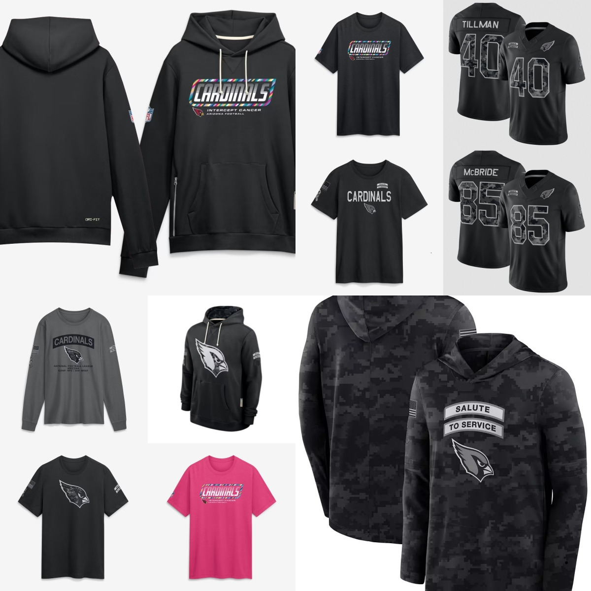 Cardinals 2026 Men Crucial Catch Sideline Standard Issue Pullover Hoodie T-shirt Jerseys Women Youth Black Pink Jacket