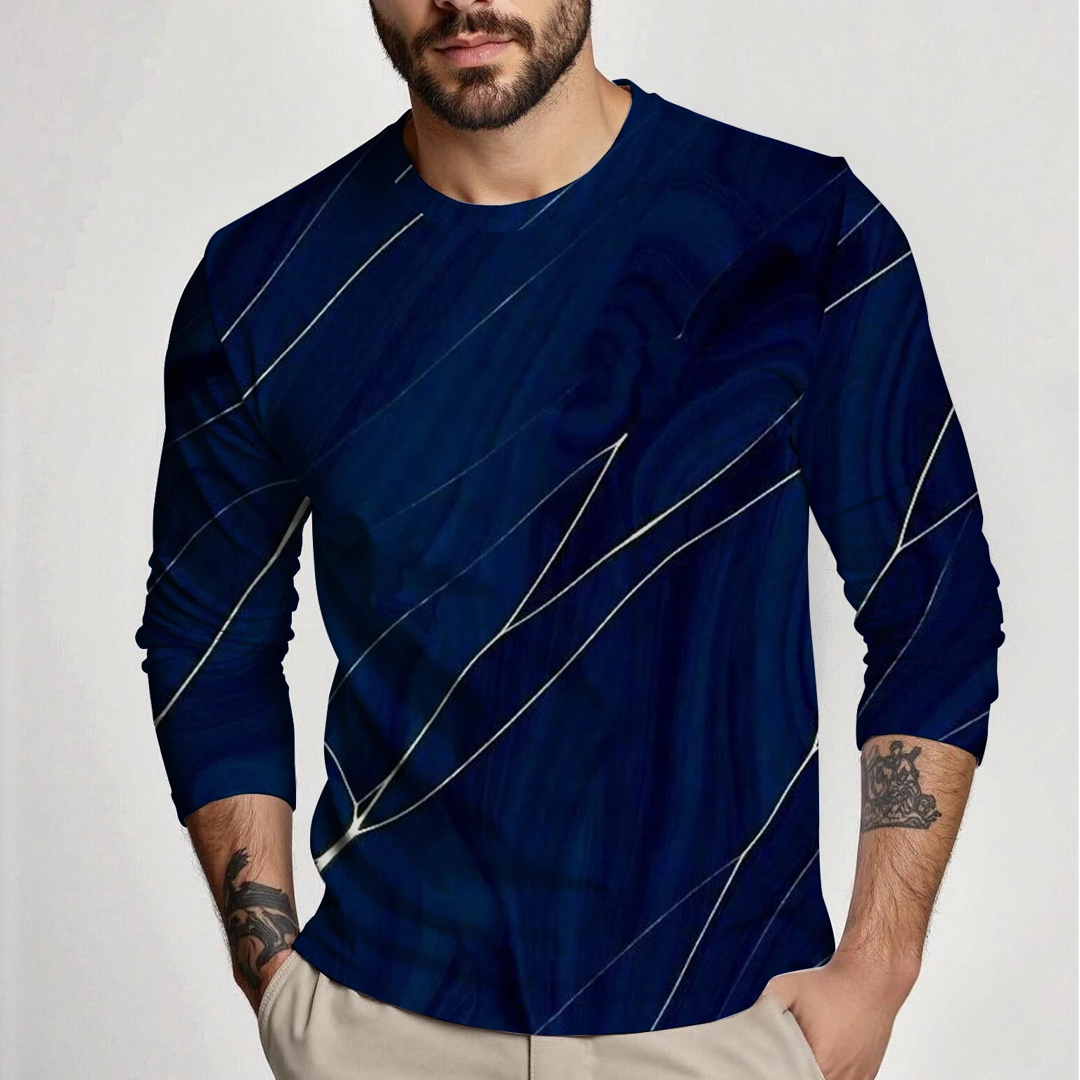 Spring and Autumn Mens LongSleeved Round Neck TShirt Solid Color n Comfortable Versatile Thin Top 261016