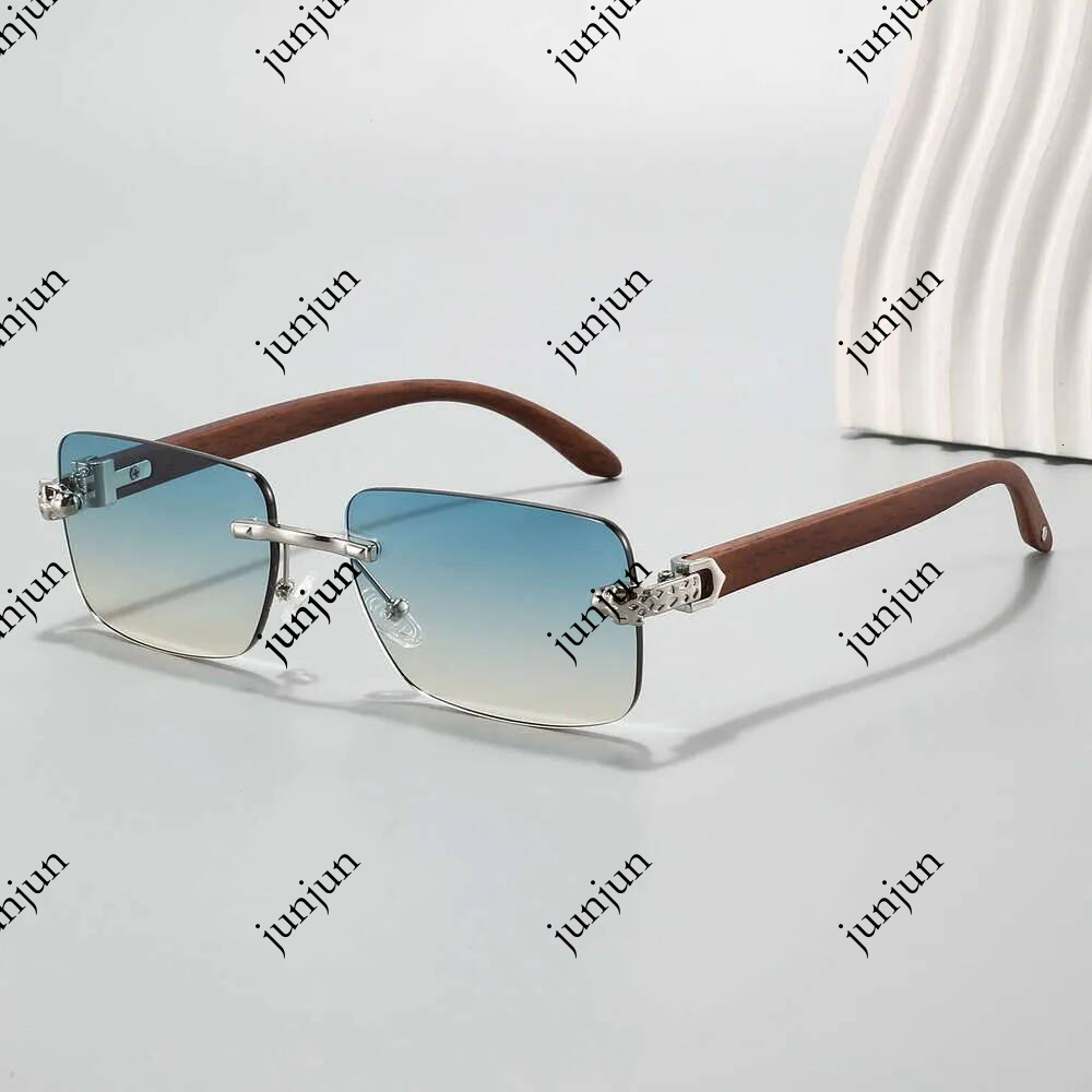 2026 Premium Designer New Frameless Leopard Head Fashion Imitation Wood Grain Sunglasses European And American Retro High End Feel Unisex Street Sty