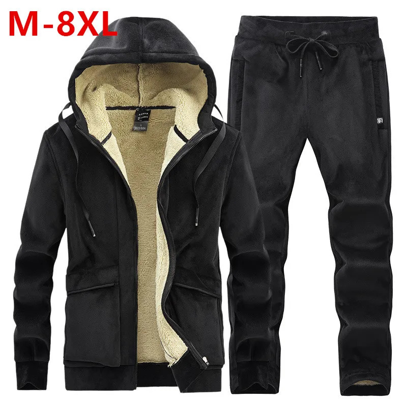 Cashmere Mens Fleece Warm Tracksuit Male Winter Warm Hooded Fashion Sets Mens Hoodies Pants Sportswear Sets WinterThick Set 261016