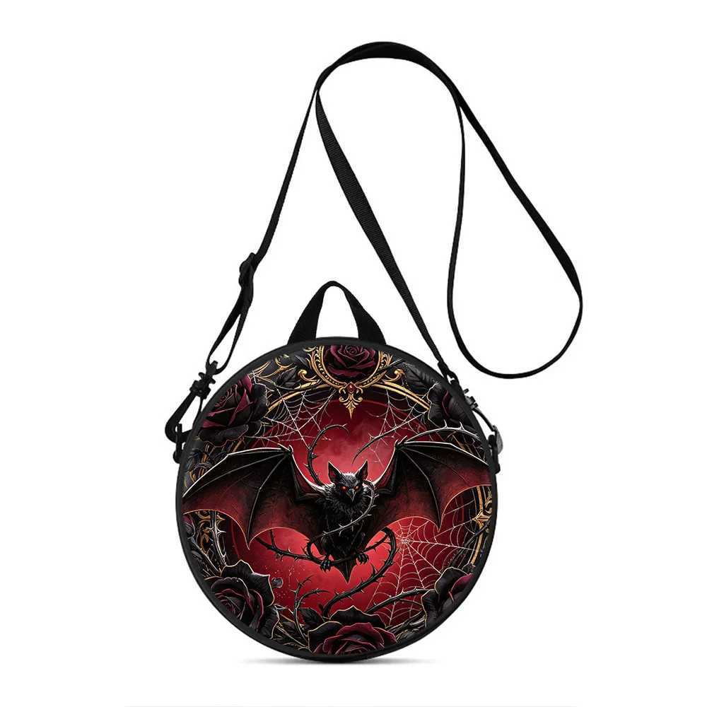 Shoulder Bags Vintage Black Gothic Bat Curiosity Pattern Round Shoulder Bag Casual Messenger Bag Daily Strap Crossbody Bag for Woman H261016
