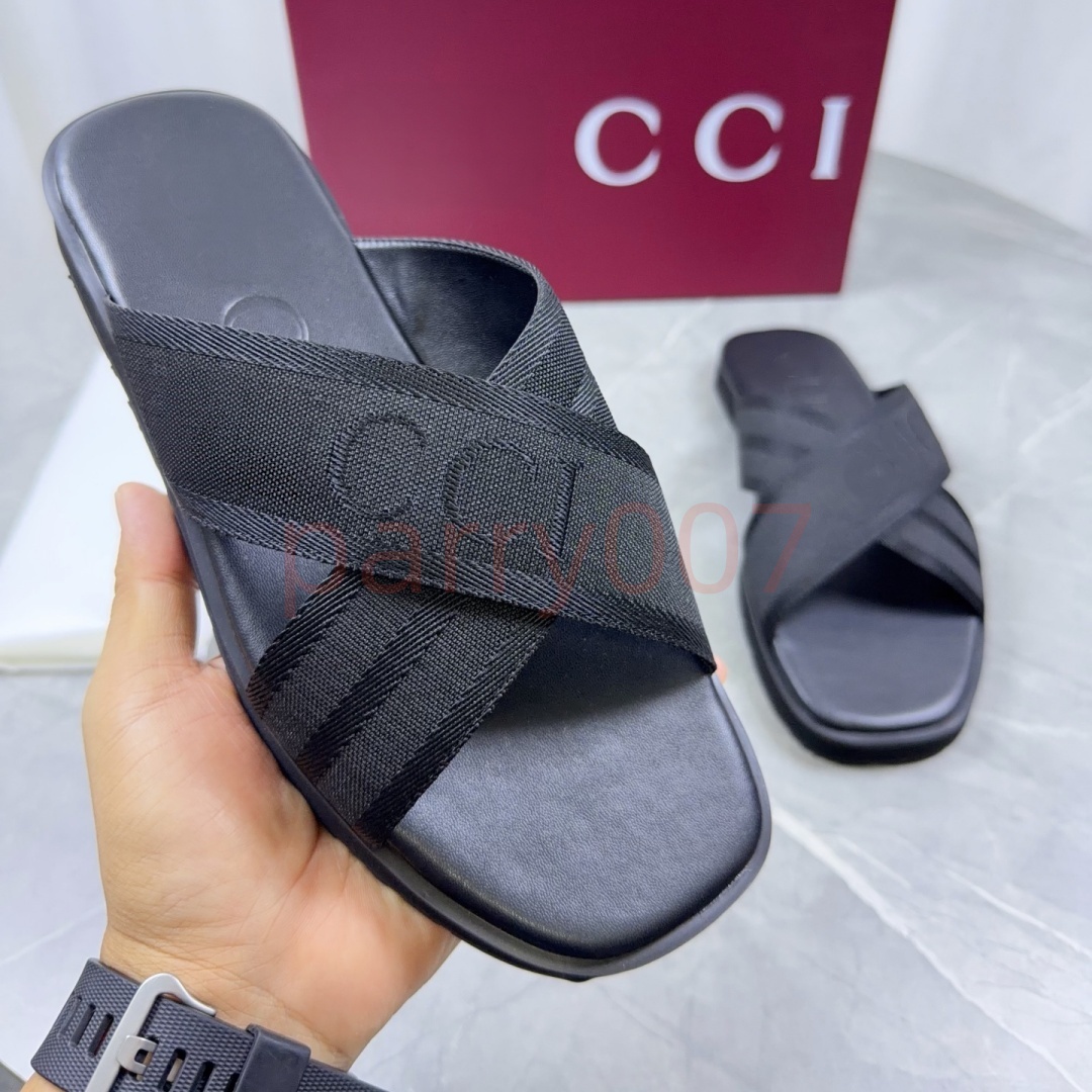 Designer Slides Flip Flops Men Women Luxury Sandals Jacquard Canvas Cross Strap Slippers Web Thong Beach Slipper Cushioned Sole Slide Shoes Size 35-
