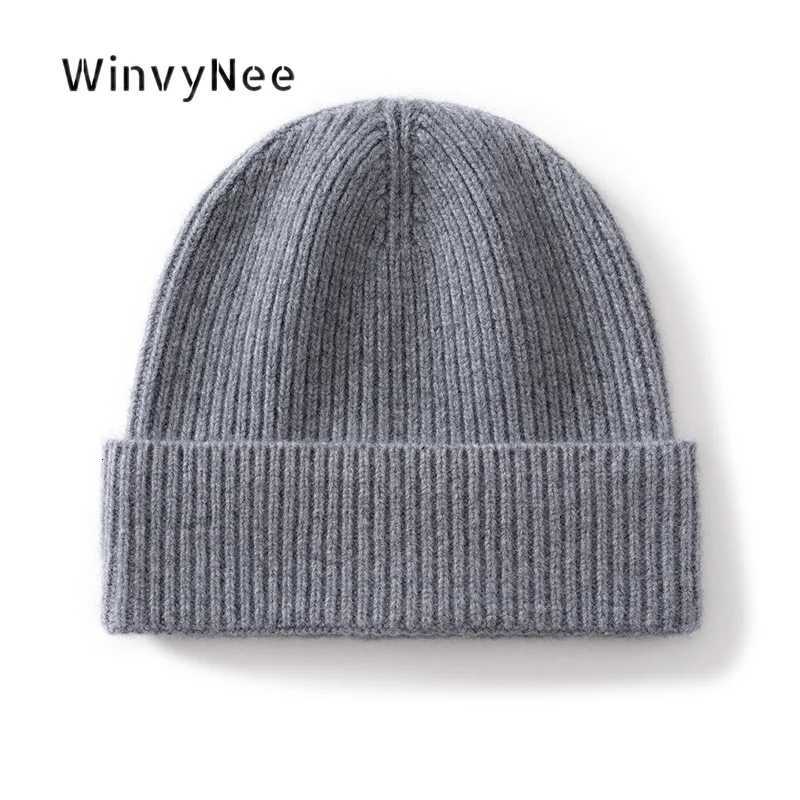 Beanie/Skull Caps WinvyNee Women 100% Wool Fine Rib Folded Brim Beanie Knitted Hat Autumn Winter Thickened Elastic Casual Soft Head Cover I1883036 Q
