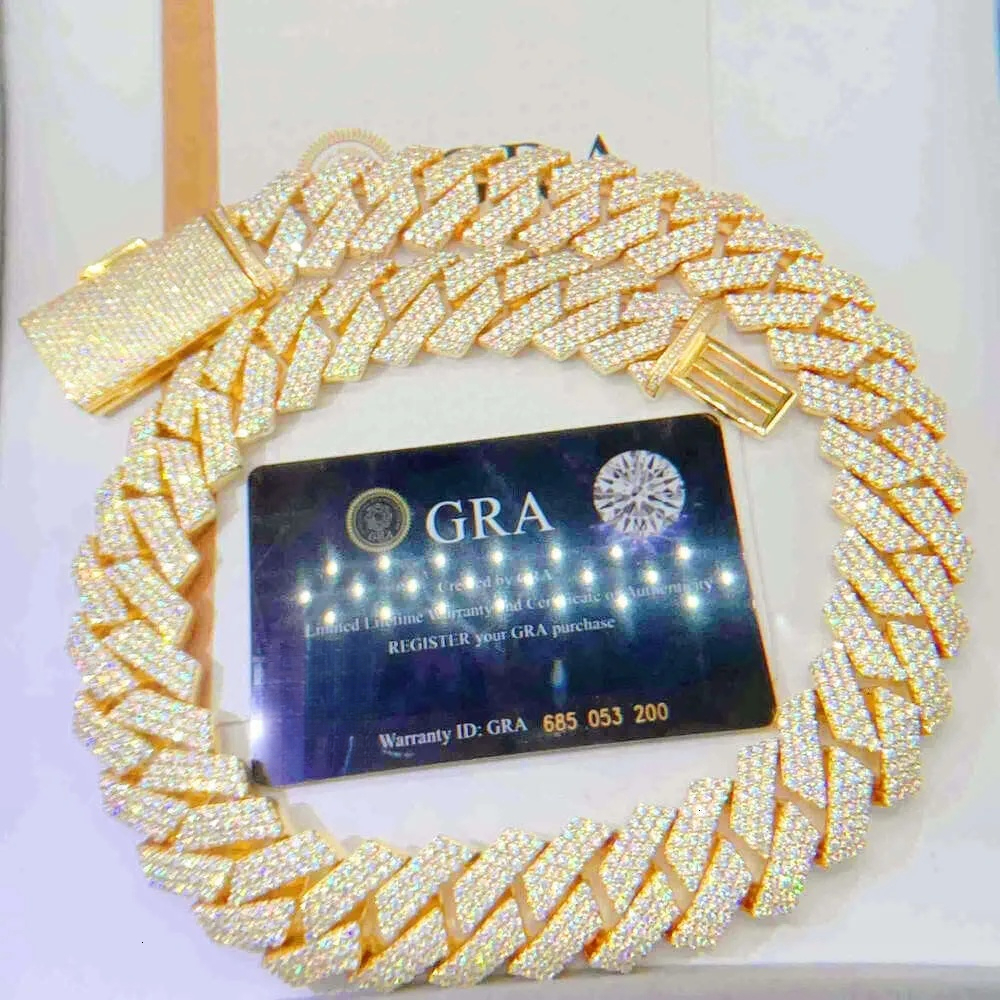 Fashion Jewelry Designer Cuban Chain Pure Silver Tin 3 Rows Mosonite Necklace Men's Gift Gothic Iced Pendant with Diamond Tester