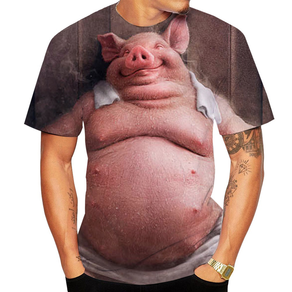2026 New Popular Novelty Animal Pig 3D Print Round Neck T-Shirt Funny Casual Short Sleeve Men's Xxs-6X Free Shipping