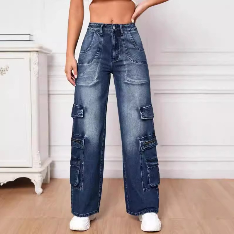 Women Wide Leg Workwear Denim Jeans For Women Straight Loose Fit Design Lightweight Denim Fabric Fashion Street Style Casual Daily Commute Versatile