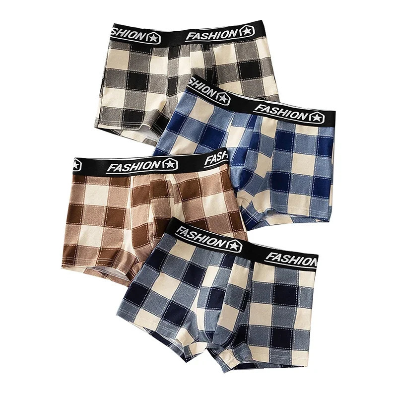 4PcsSet Mens Underwear Plaid Men Boxer Shorts FashionSports Panties Plus Size Summer Sexy Breathable Style Underpants 261017