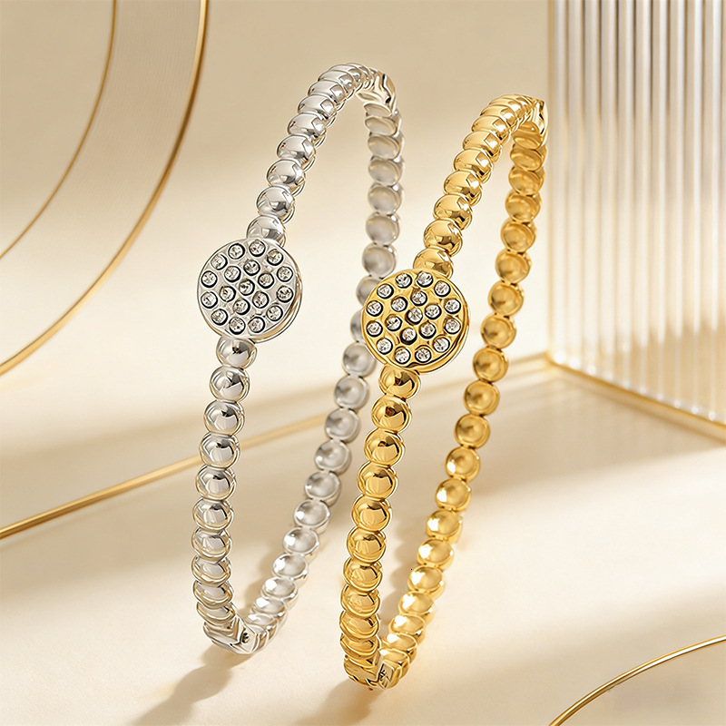 European American Cross-Border Best-Selling Round Oil-Press Diamond-Studded Bracelet, Lightweight And Luxurious Piece A Cool, Minimalist Aesthetic,