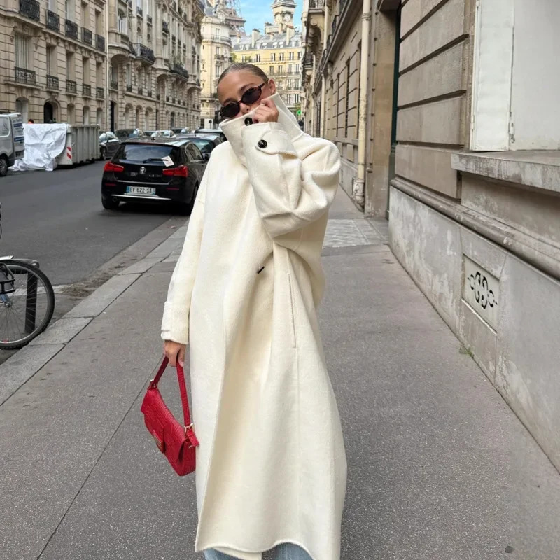 Women's Fashion Casual Stand Collar Long Over-the-Knee Loose Woolen Coat Women Autumn Woman Clothes Womens Jackets And Coats 261016
