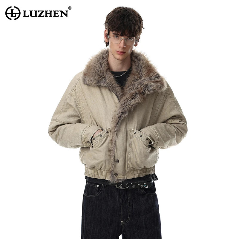 LUZHEN 2026 Winter Trendy High Quality Faux Fur Liner Thickened Warm Outdoor Jacket Men's Handsome Stand Neck Coat