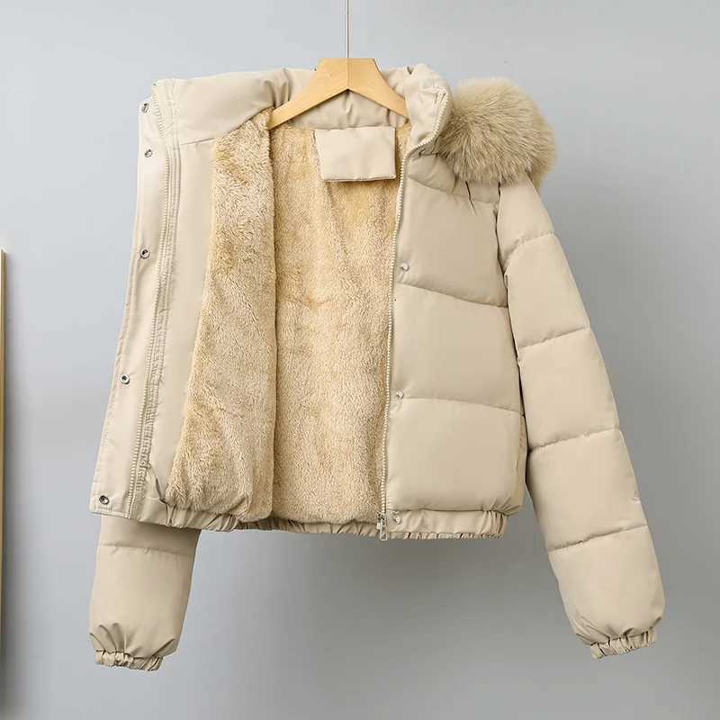 Women's Down Parkas Winter Short Parkas Women's Cotton-padded Clothes Add Velvet Thicken Outerwear Fur Collar Removable Hooded Coats Warm