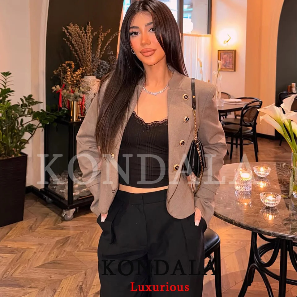 KONDALA Office Lady Chic Gray Women Short Blazer Long Sleeve Vintage Slim Jackets Fashion 2026 Summer Autumn Formal Outwear 261015