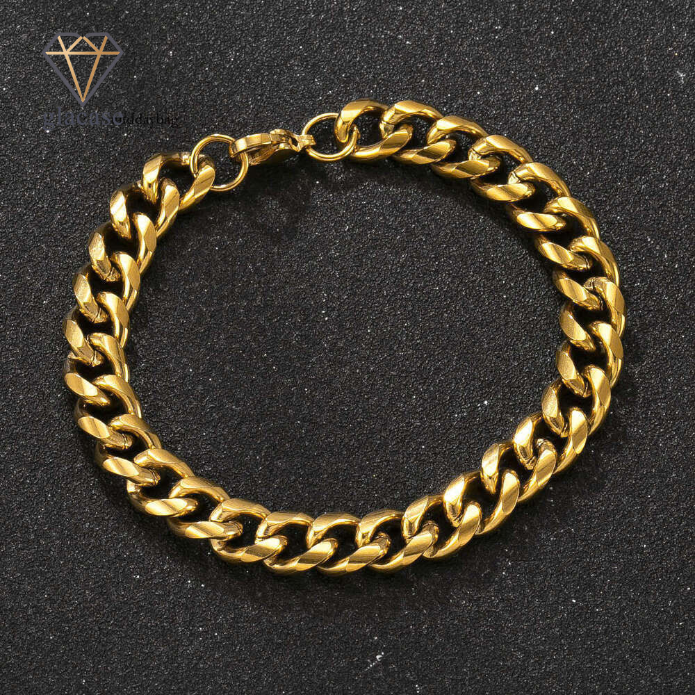 Exclusive Titanium Jewelry Fashion Hip Hop 18K Gold Plated 925 Sterling Silver 18K Gold Cuban Chain Men's Bracelet Wholesale