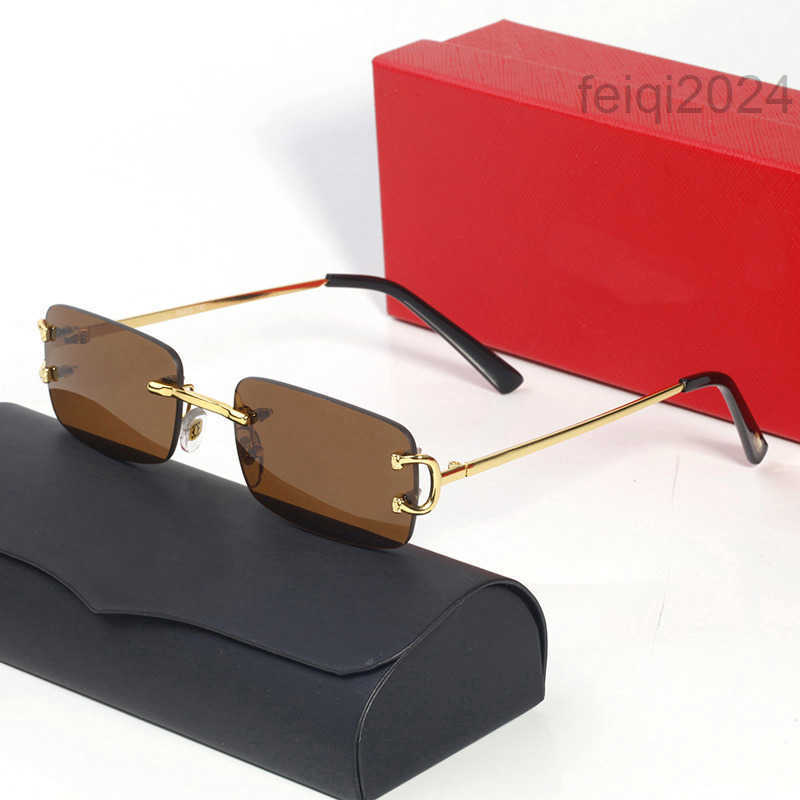 Designer Polarized Sunglasses Women Mens Fashion Frameless Female Gradient Square Gold Alloy Driving Beach Men Sun Glasses Red Sunglass UV400 Eyegla