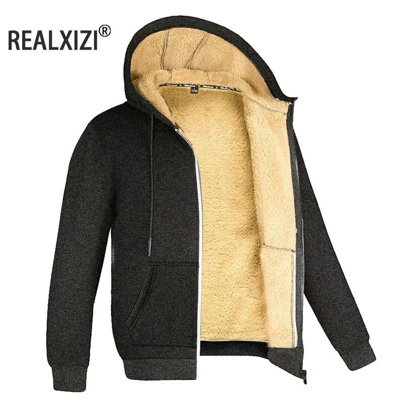 Winter Warm Thicken Coats Lambswool Men Jackets Casual Sports Fleece Coat Hooded Black Navy Blue 261010