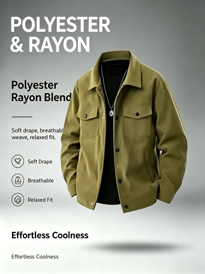 Men's Lapel Collar Button Jacket Double Flap Pockets Casual Loose Fit Outerwear Male Breathable Daily Coat 261009
