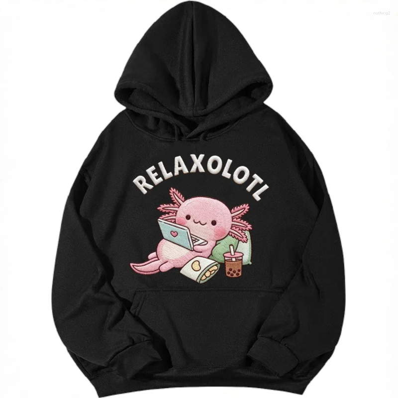 Oversized Axolotl Boba Milk Hoodies Korean Style Women Clothes Kawaii Sweatshirt Vintage Cartoon Graphic Harajuku Hoodie